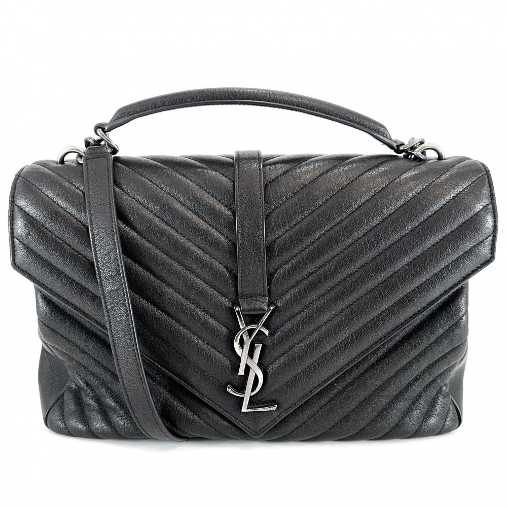 Yves Saint Laurent YSL Logo Handbag Crossbody Leather Black